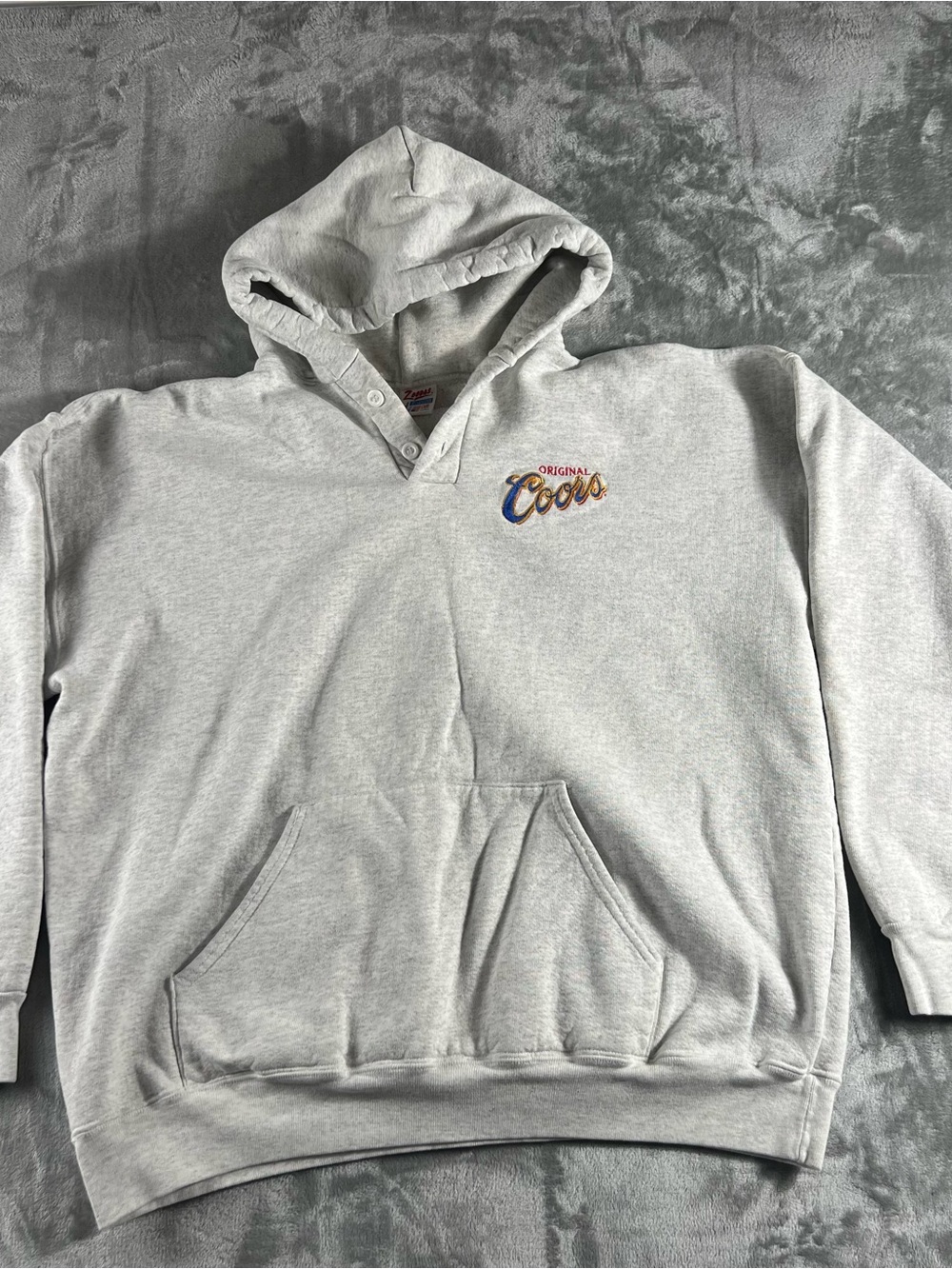 Vintage COORS Pullover Hoodie Men's Sz XL Gray 2 Button Embroidered Logo